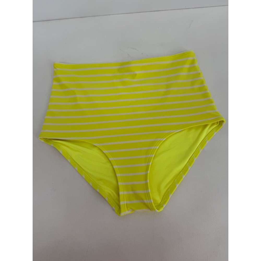 Aerie Womens Yellow White Striped High Rise Bikini Bottom Sz M Full Coverage